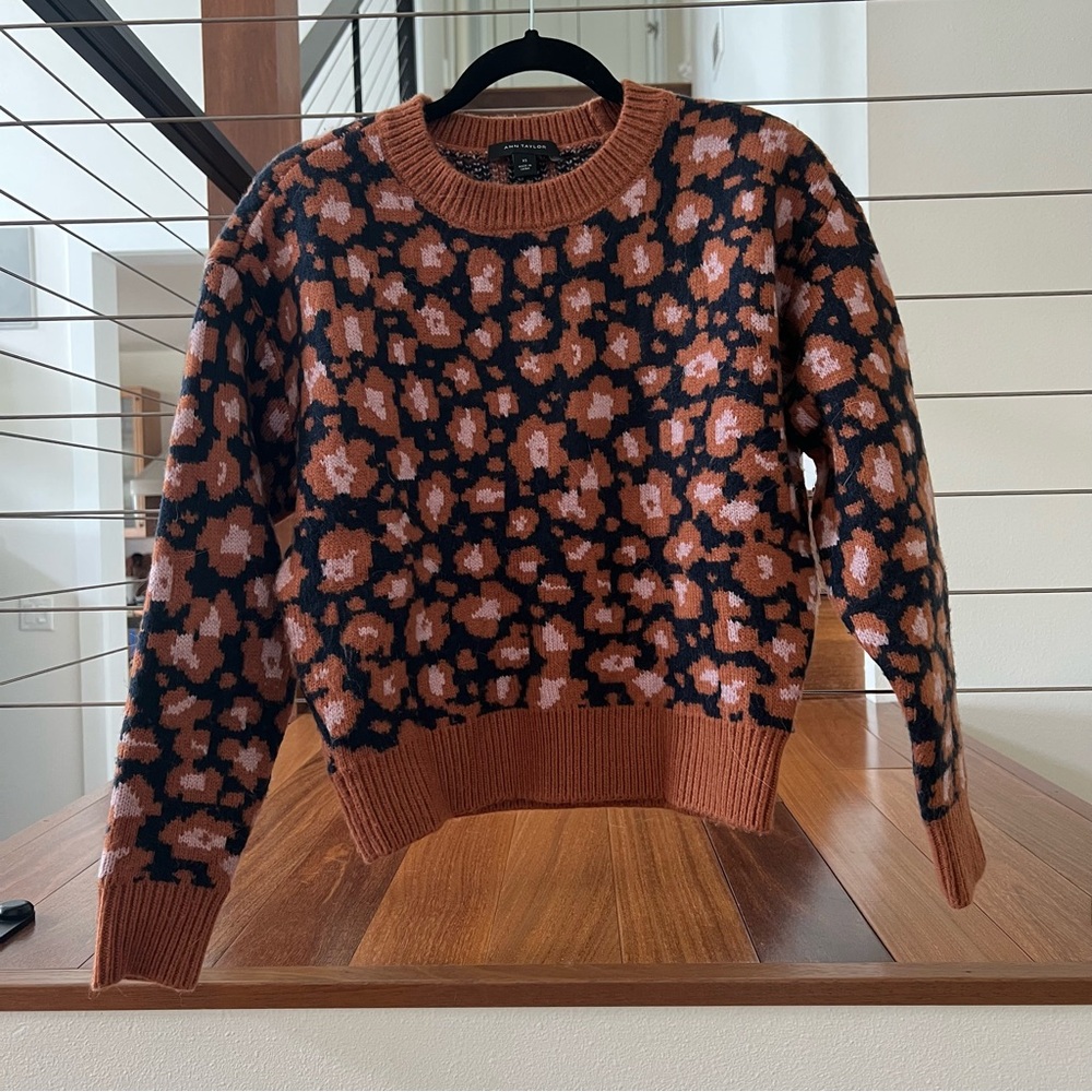 Ann Taylor Brown and Black Crew Neck Sweater